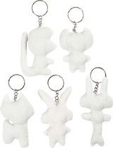 Figurines en textile avec porte-clés, h : 6-10 cm, 5 pièces