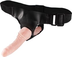 Strap on harnas ULTRA - met 2 voorbind dildo's. Anaal en vaginaal te gebruiken - zwart