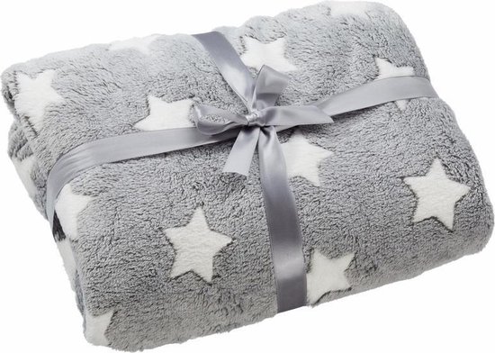 Uithoudingsvermogen lokaal Geplooid Fleece deken grijs met sterren print 130 x 160 cm | bol.com
