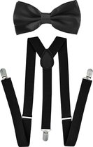 Fako Fashion® - Bretels Met Vlinderstrik - Vlinderdas - Strik - Effen - 100cm - Zwart
