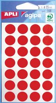 76x Agipa ronde etiketten in etui diameter 15mm, rood, 168 stuks, 28 per blad