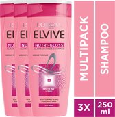 L'Oréal Paris Elvive Nutri Gloss Shampoo - 3 x 250ml - Voordeelverpakking
