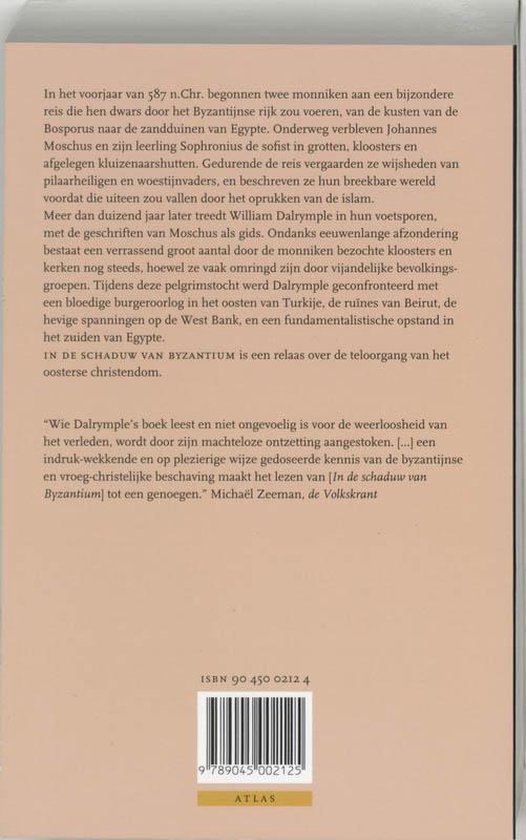 Achterkant boek 'In de schaduw van Byzantium' met tekst en ISBN.