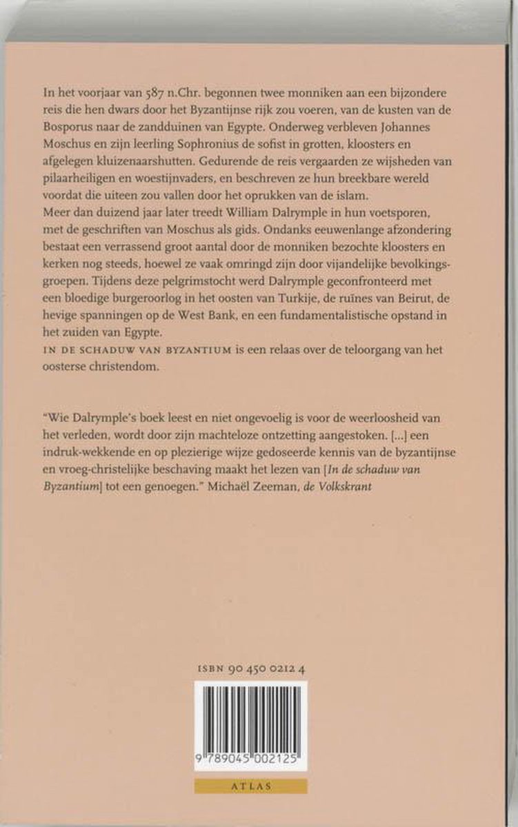 Achterkant boek 'In de schaduw van Byzantium' met tekst en ISBN.