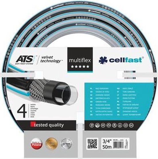 Cellfast - Tuinslang - Multiflex 4-laags mechanisch bestand tegen beschadiging 3/4 50m