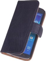 Polar Echt Lederen HTC Desire 210 Bookstyle Wallet Hoesje Navy Blue - Cover Flip Case Hoes