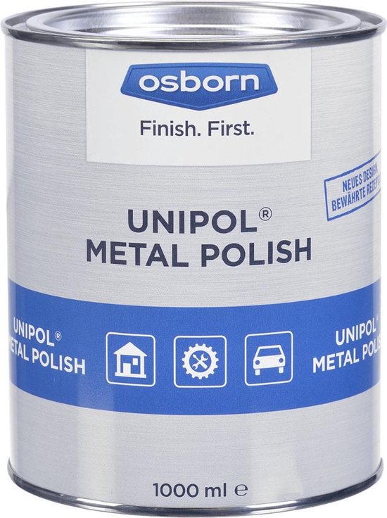 Osborn Unipol Metal Polish 1000 ml blik met een geborsteld metalen afwerking.