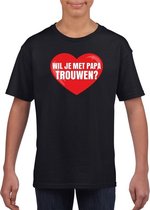 Huwelijksaanzoek t-shirt Wil je met papa trouwen zwart kinderen XL (158-164)