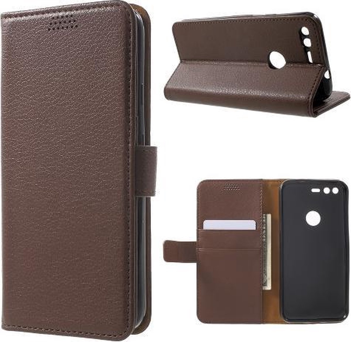 Litchi cover bruin wallet case hoesje Geschikt voor: Google Pixel