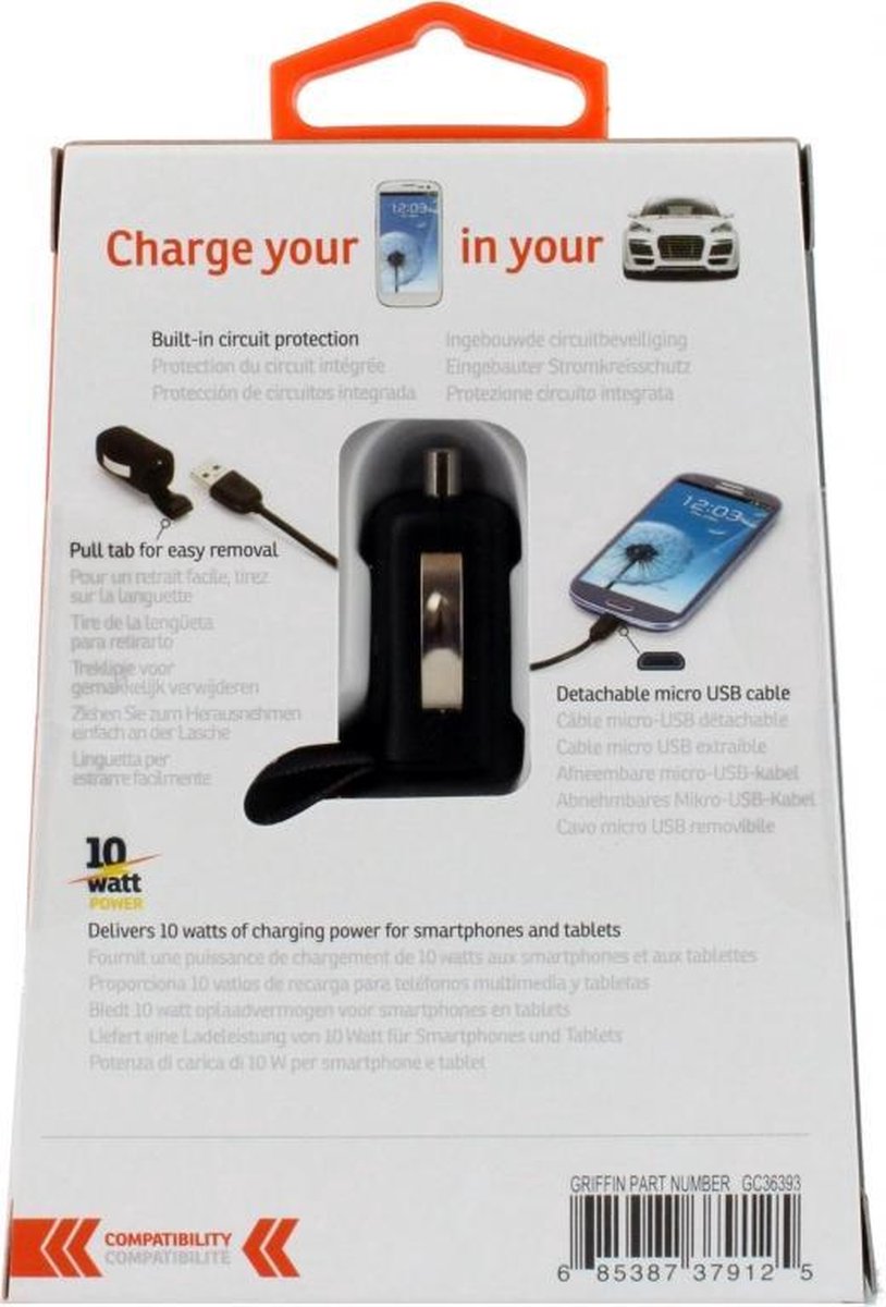 GC36393 Griffin PowerJolt Car Charger incl. Micro USB Cable 10 Watt Black