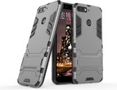 Armor Kickstand Back Cover - Geschikt voor Huawei Y6 (2018) Hoesje - Grijs