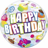 Qualatex - Folieballon - Bubble - Happy Birthday Cup Cakes - Zonder vulling - 56cm