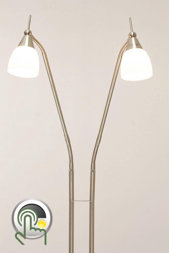 stijl gas Scheur Dubbele leeslamp staal TOUCHY met wit melkglas | bol.com