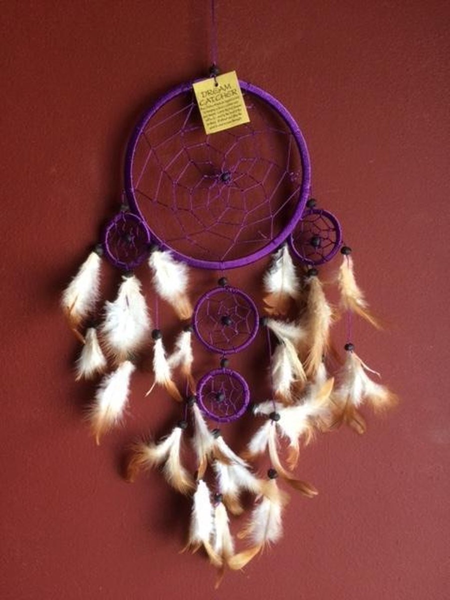 Zus & Zo Dromenvanger / Dreamcatcher ± Ø18cm met kleintjes - paars