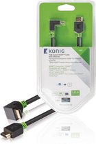 High Speed HDMI kabel met Ethernet HDMI connector - HDMI connector 90° haaks 3,00 m grijs