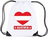 Oostenrijk nylon rijgkoord rugzak/ sporttas wit met Oostenrijkse vlag in hart