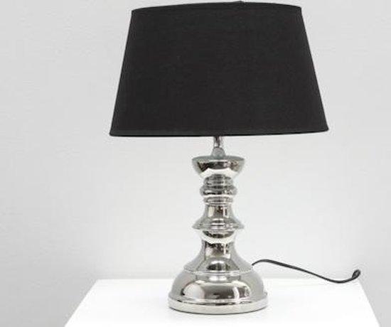 Belachelijk Vermeend opvoeder Ronde Tafellamp Zilver 43 cm incl Zwarte kap | bol.com