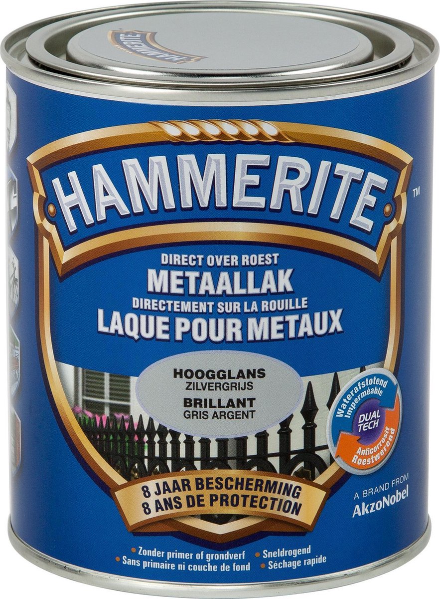 Hammerite Metaallak Hoogglans - Zilver Grijs - 0,75 l - 10 m²/l - Afwerkingslaag