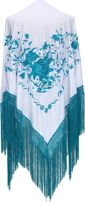 Spaanse manton/omslagdoek licht blauw met bloemen Spaanse mantons Ne