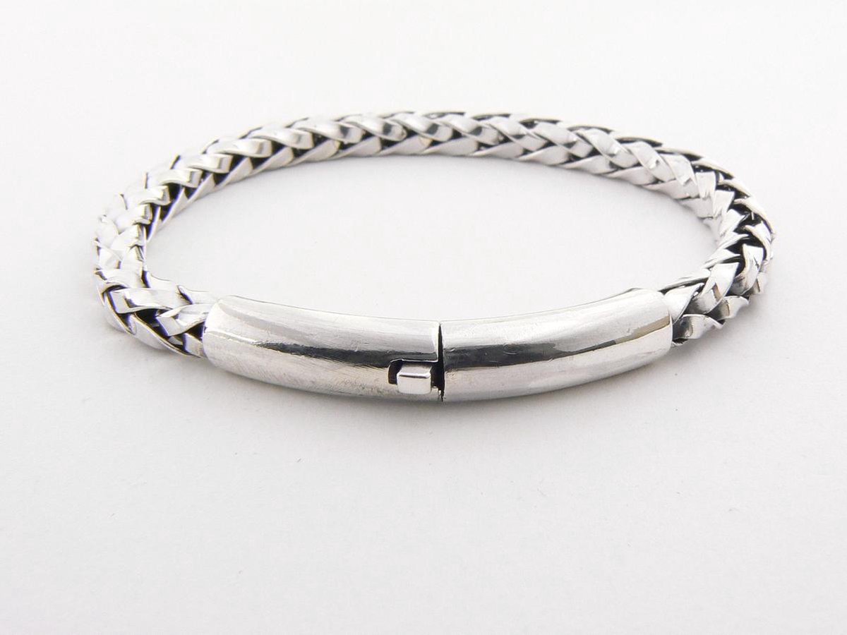 Gevlochten zilveren armband met kliksluiting - pols 18 cm