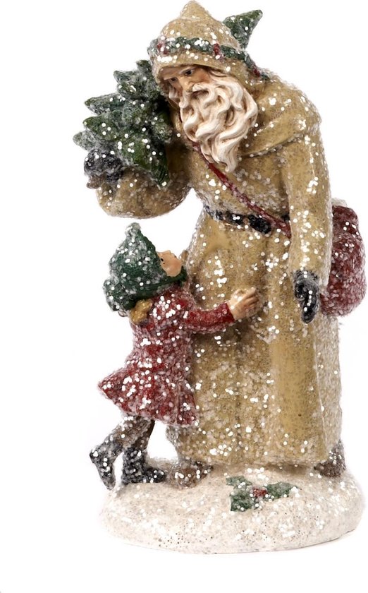 GOODWILL KERST DECORATIE GLITTERENDE KERSTMAN MET MEISJE DECORATIE
