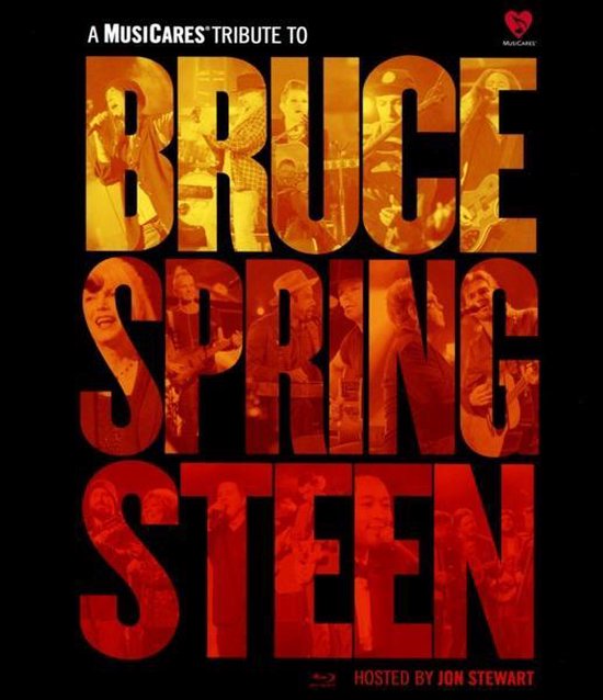 Een eerbetoon aan Bruce Springsteen, met portretten van artiesten in rood en geel.