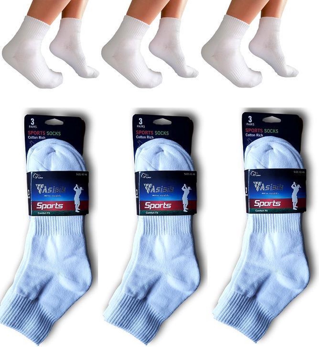 katoenen heren sokken met badstof 9 paar wit maat 39-42 | bol.com