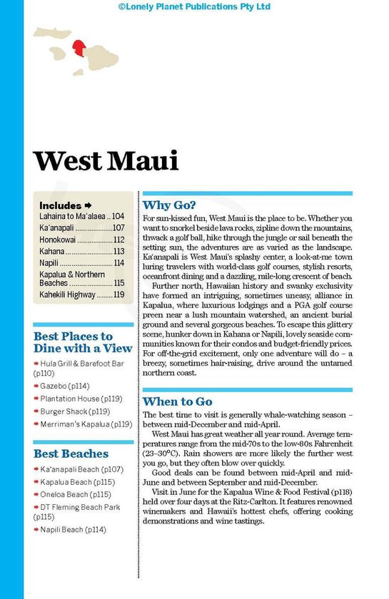 Pagina 'West Maui' met informatie over waarom je hierheen moet gaan, de beste eetgelegenheden en stranden.