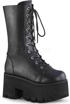 ASHES-105 - (EU 40 = US 10) - 3 1/2 Chunky Heel, 2 1/4 PF Lace-Up Mid-Calf BT, Side Zip