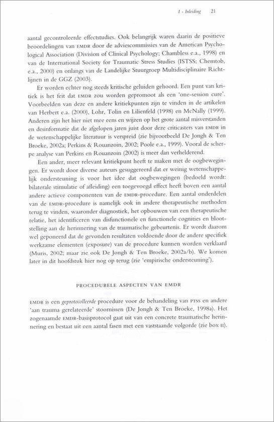 Pagina met tekst over gecontroleerde EMDR-effecten en de rol van oogbewegingen.