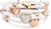 Silventi 980101024 Leren armband - met stalen elementen - Wit en Rosékleurig