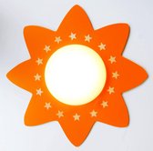 Funnylight baby en kids lamp LED zonnige zon XL warm oranje - stralende plafonniere voor de jongens en meisjes kamer met glow in the dark sterren