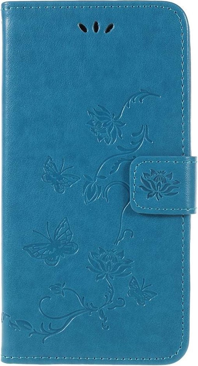 Bloemen & Vlinders Book Case - Geschikt voor Samsung Galaxy A6 (2018) Hoesje - Blauw