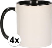 4x Wit met zwarte blanco mokken - onbedrukte koffiemok