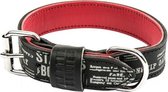 Halsband voor hond  boston leer grijs / rood 25 mmx45 cm