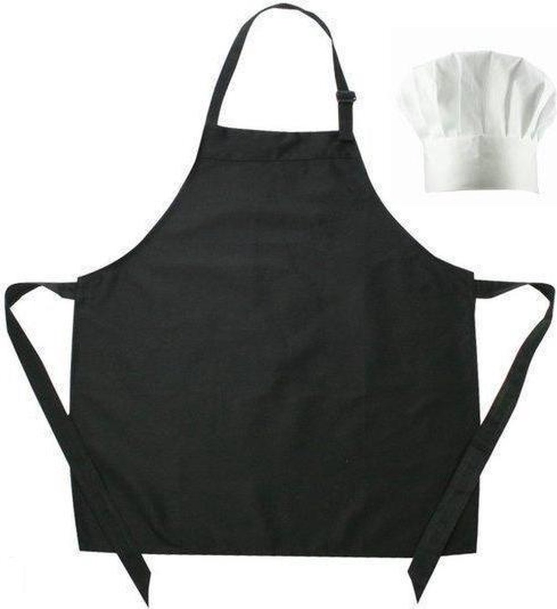 Benza Schort Keukenschort voor Kinderen Neutraal, Blanco - Zwart (50 x 60 cm) incl. Koksmuts