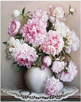 Schilderen op nummer Volwassenen - Witte en roze bloemen in vaas - 40 x 50 centimeter