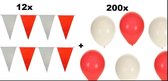 12x Vlaggenlijn 10 meter + 200 Ballonnen rood/wit