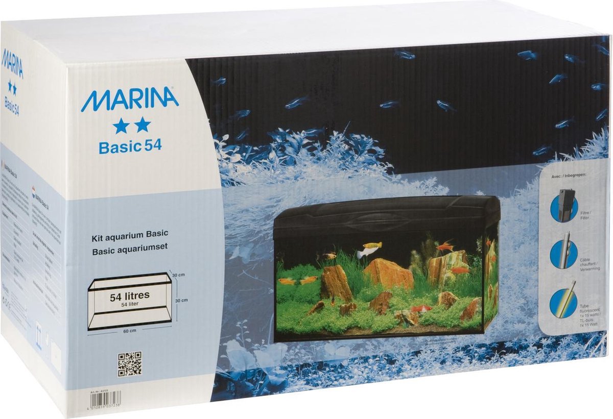 Vergelden erven Slordig Marina Basic Aquarium - Zwart - 54L - 30 x 60 x 30 cm | bol.com