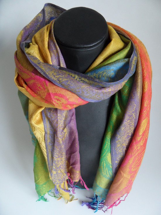 Mooie hippe sjaal pauw bloemen multi kleur lengte 180 cm breedte 70 cm  versierd met... | bol.com