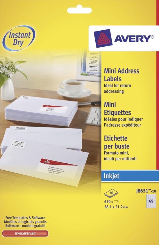Mini étiquettes Avery L7652 - impression laser - format 45,7 x 16,9 mm