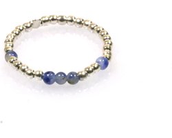 Heaven Eleven - dames - ring - 925 zilver - fijn - blauw kralen - 1mm - one size fits all