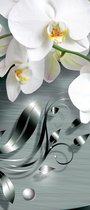 Deursticker Muursticker Orchidee, Bloemen | Zilver | 91x211cm