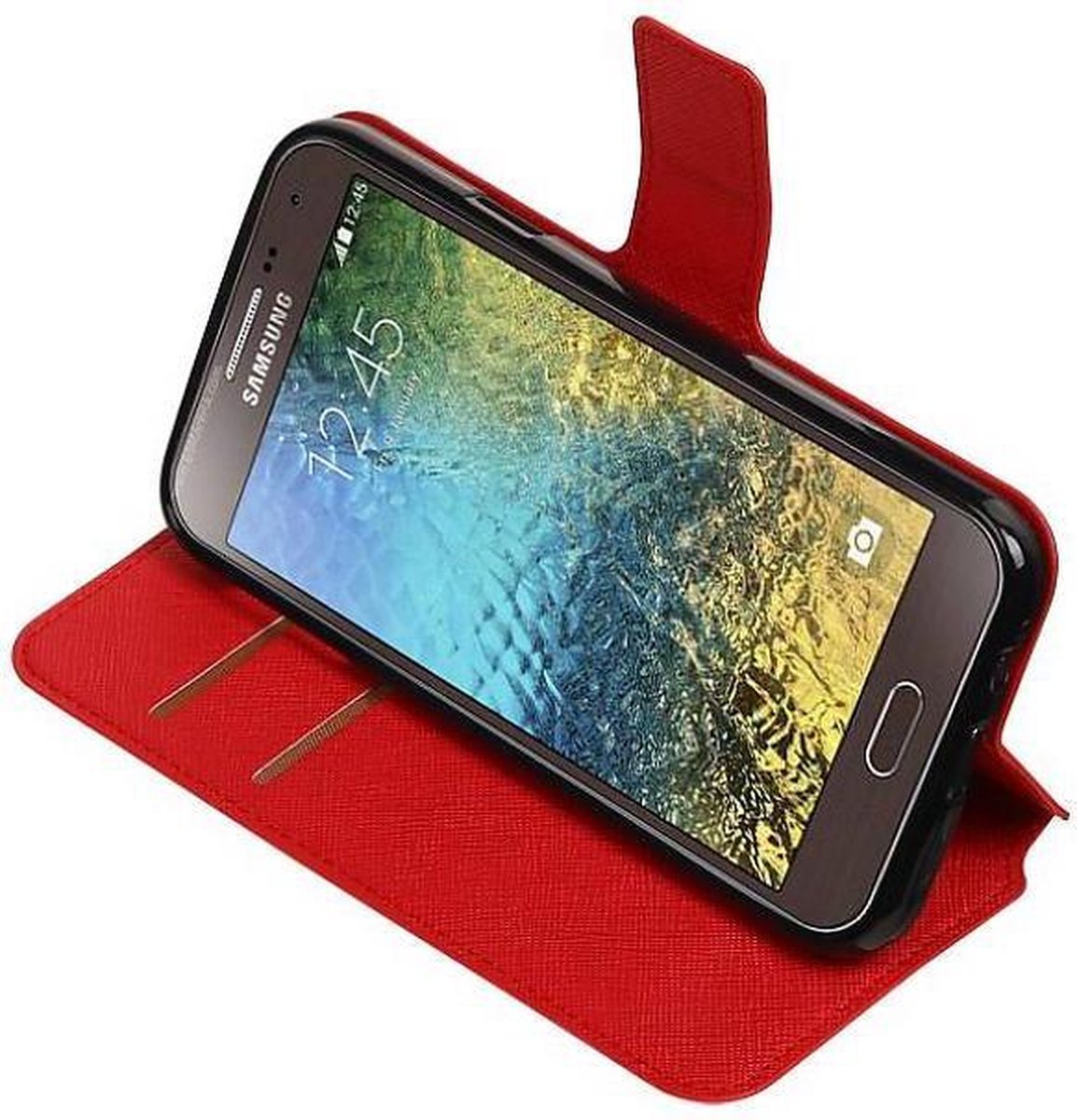 Cross Pattern TPU Bookstyle Wallet Case Hoesjes Geschikt voor Samsung Galaxy E5 Rood