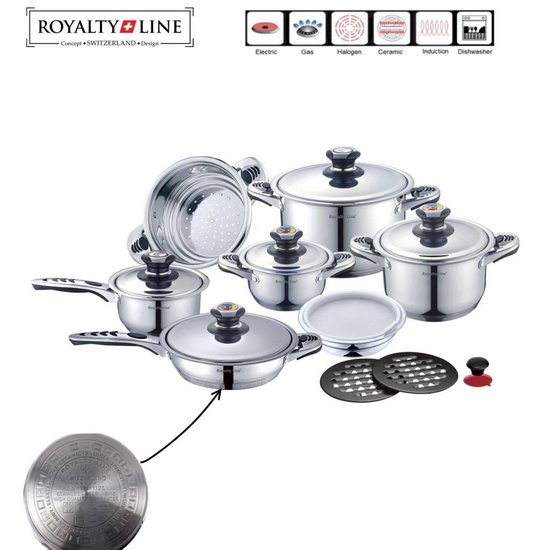 San Ignacio Toledo - 16/18/20 cm roestvrijstalen pannenset met 16/20/24 cm geperste aluminium