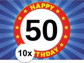 10x 50 jaar leeftijd stickers verkeersbord 7,5 x 10,5 cm - 50 jaar verjaardag/jubileum versiering