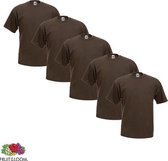 Fruit of the Loom - 5 stuks Valueweight T-shirts Ronde Hals - Chocolate - S