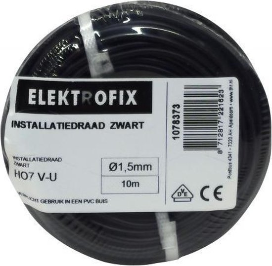 Elektrofix installatiedraad zwart 10 m x 1,5 mm | bol.com