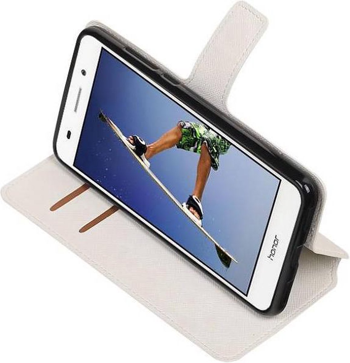 Cross Pattern TPU Bookstyle Wallet Case Hoesjes Geschikt voor Huawei Honor 5A / Y6II Wit