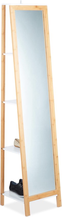 Relaxdays met kast vrijstaande spiegel - spiegel - badkamerrek bamboe | bol.com